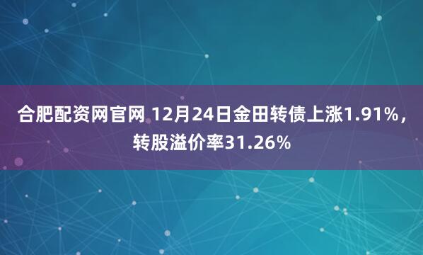 合肥配资网官网 12月24日金田转债上涨1.91%，转股溢价率31.26%