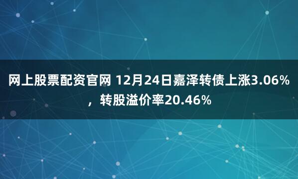 网上股票配资官网 12月24日嘉泽转债上涨3.06%，转股溢价率20.46%