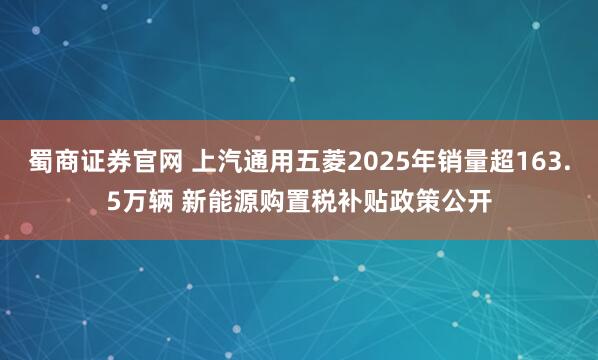 蜀商证券官网 上汽通用五菱2025年销量超163.5万辆 新能源购置税补贴政策公开