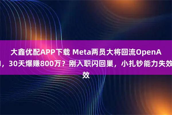 大鑫优配APP下载 Meta两员大将回流OpenAI，30天爆赚800万？刚入职闪回巢，小扎钞能力失效